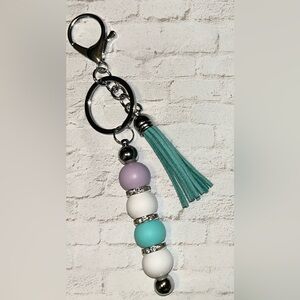 Elegant Beaded Keychain with Tassel - Purple, White, and Teal